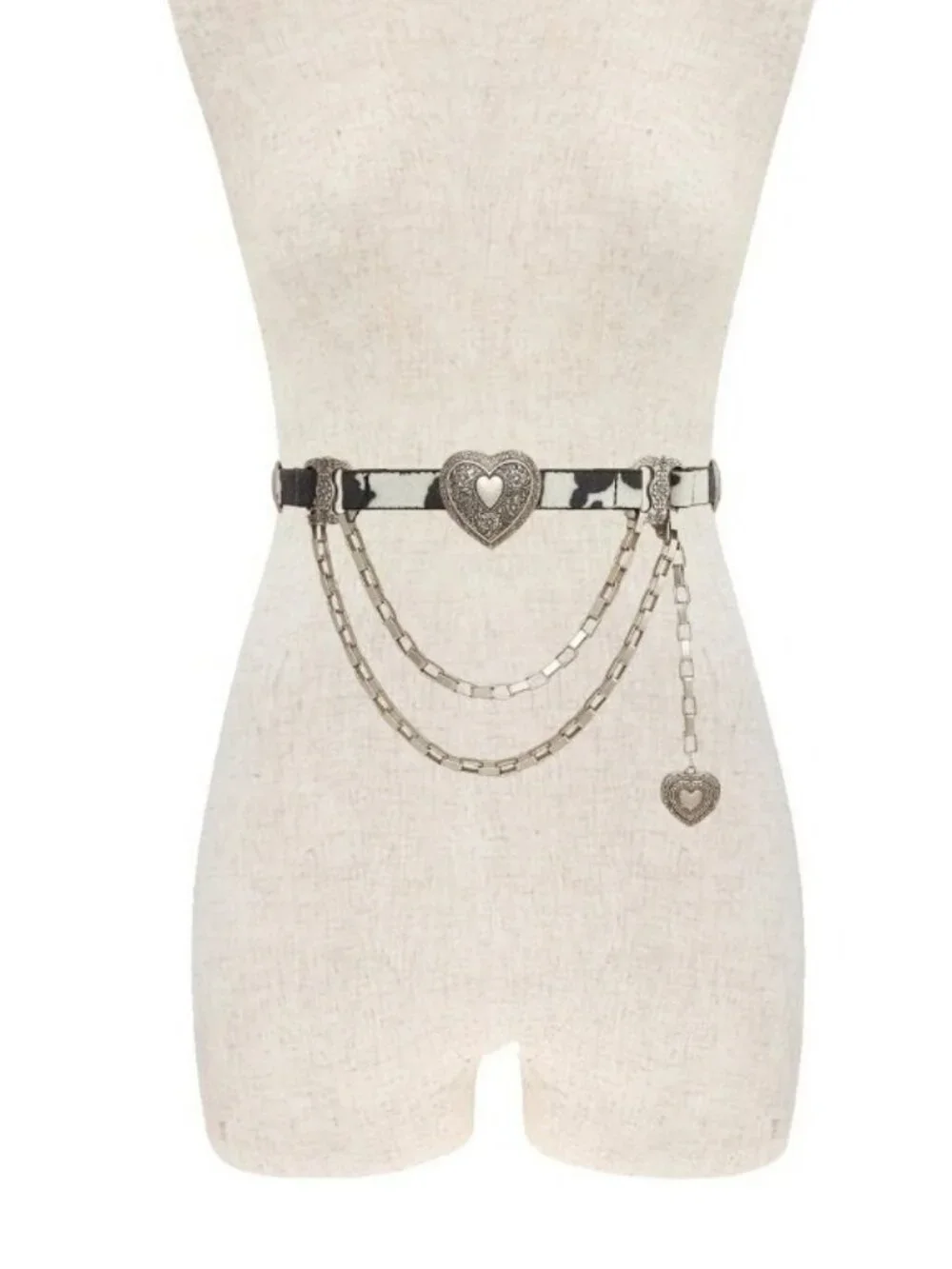 Haute Hippie Cowhide Hair On Belt Heart Chain Western One Size NWT